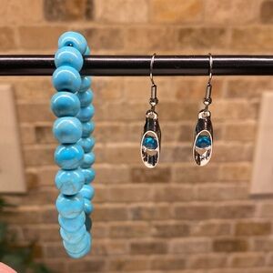 Turquoise Bead Bracelet and Silver Turquoise Blue Crystal Earrings Bundle NWT